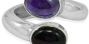 6.9 Gm Amethyst & Black Onyx Gemstone 925 Sterling Original Silver Ring