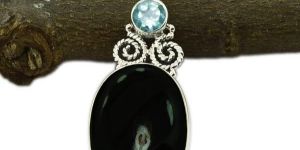 Blue Topaz Gem Stone 925 Sterling Original Silver Pendant