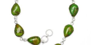 Green Copper Turquoise Gemstone 925 Sterling Silver Bracelet
