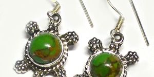 Green Copper Turquoise Gem Stone Sterling Silver Earring