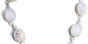 Neutral Rainbow Moonstone Gemstone Sterling Silver Bracelet