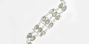 Rainbow Moonstone Gemstone Sterling Silver Bracelet
