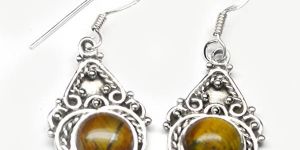 Tiger Eye Gem Stone 925 Sterling Original Silver Earrings
