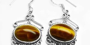 Tiger Eye Gem Stone 925 Sterling Original Silver Earring
