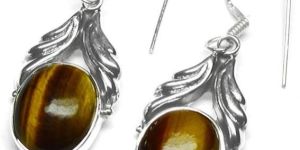 Tiger Eye Gem Stone 925 Sterling Original Silver Earring