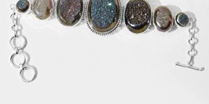 Titanium Window Druzy Gemstone 925 Sterling Silver Bracelet