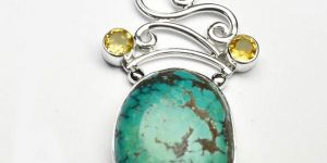Turquoise Citrine Gem Stone 925 Sterling Silver Pendant