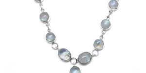 White Rainbow Moonstone Gem Stone 925 Sterling Original Silver Necklace