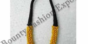 Bone Yellow-Black Bead Necklaces