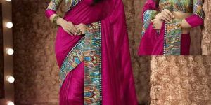 Designer Party Wear Pink Art Silk Saree with Digital Print Border