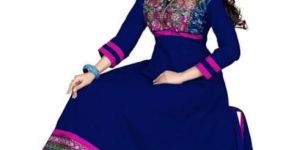Navy Blue Cotton Embroidered Salwar Kameez