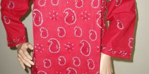 Red Colour Chikan Kari Kurti