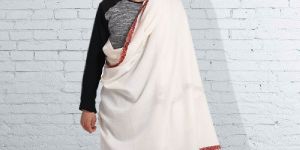 White Sozni Strip Embroidered Gents Shawl