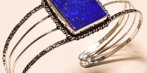 Silver Gemstone Cuff Bangle