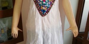 Designer White Cut Work Embroided Cotton Kurti