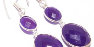 Purple Chalcedony Oval Shape  Earrings