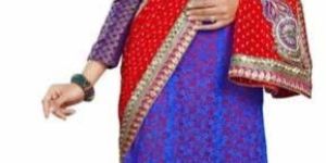 Alluring Blue Colored Georgette Net Lehenga Saree