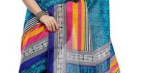 Elegant Blue Colored Printed Art Silk Saree