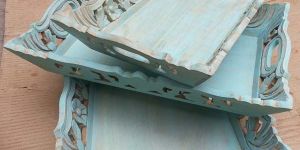 Mango Wood Carved Green Trays