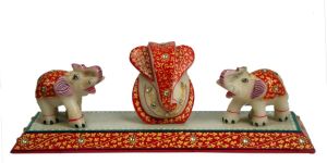 Handicraft Marble Lord Ganesha with Elephants