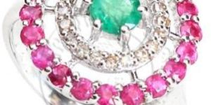 Ladies Uncut Diamond Ruby and Emerald Finger Ring