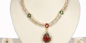Gold Plated Multi Color Cz Diamond Necklace Earring Set