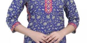 Crazy for Cotton Blue Short Tunic with Print Design