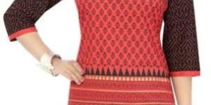 Red Bliss Cotton Short Tunic Dress with Printed Design