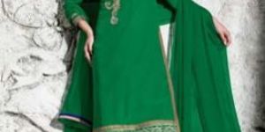 BEMBERG GEORGETTE GREEN CHURIDAR SUIT - RIHA 7013