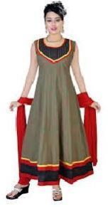 Ladies Cotton Casual Wear Sleeveless Anarkali Suit