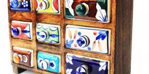 Wooden Box with Ceramic Drawers