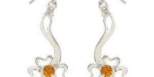 925 Sterling Silver Citrine Gemstone Flower Dangle Earrings