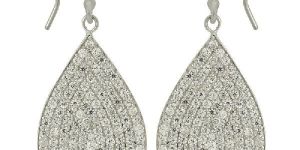 925 Sterling Silver Drop Shaped White Topaz Gemstone Hook Earrings