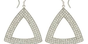 Trillion Shape White Topaz Gemstone 925 Silver Earring