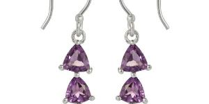 Trio Amethyst Gemstone 925 Silver Dangle Earring