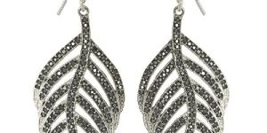 925 Sterling Silver Black Spinel Gemstone Leaf Earrings