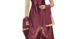 Exclusive Designer Silk Purple Long Stylish Suit with Pant
