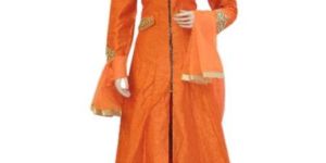 Indian Silk Orange Long Choli with Bottom Suit
