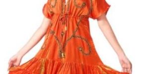 Satin Hand Tie Dye Beaded Kimono Sleeves Tier Dress