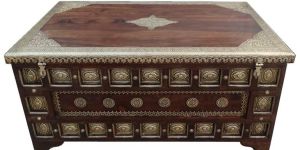 Wooden Brass Panel Flat Top Box