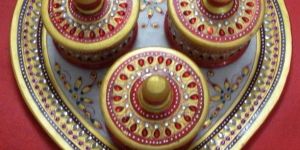 Marble Trey Set with Pan Shape  Three  Pot