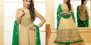 Heavy Embroidered Green Cream Anarakali Suit