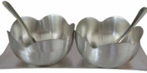 Silver Finish Plated 2 Bowl Tray Set
