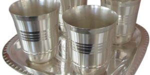 Silver Finish Plated 4 Glass Tray Set