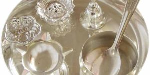 Silver Finish Plated Pooja Thali