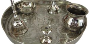 Silver Plated Brass Pooja Thali Set for Puja