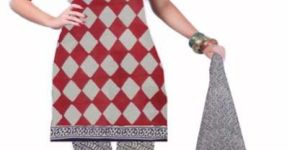 Kcsk001 - Bagru Printed Salwar Kameez with Chiffon Dupatta - Half White Red & Black