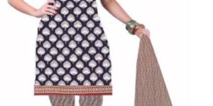 Kcsk088 - Bagru Printed Salwar Kameez / Cotton Churidar Materials with Chiffon Dupatta - Black & Red