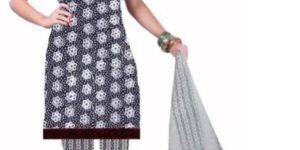 Kcsk111 - Chuna Pathri Print Salwar Kameez  with Chiffon Dupatta - Black & White