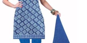 KCSK172 - Dabu Printed Salwar Kameez / Cotton Churidar Materials with Chiffon Dupatta - Blue